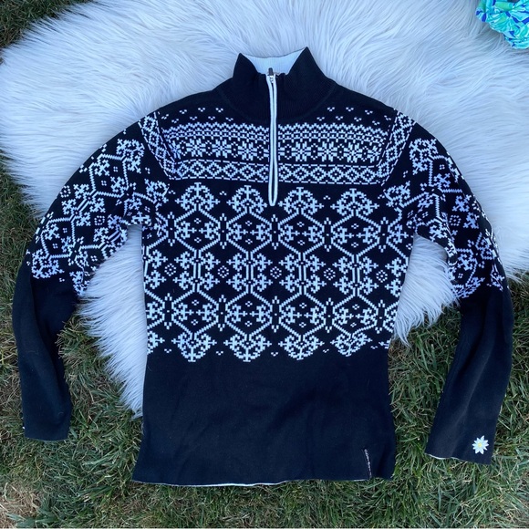 Obermeyer Black and White Aspen Fair Isle mockneck Sweater XS - Picture 1 of 7